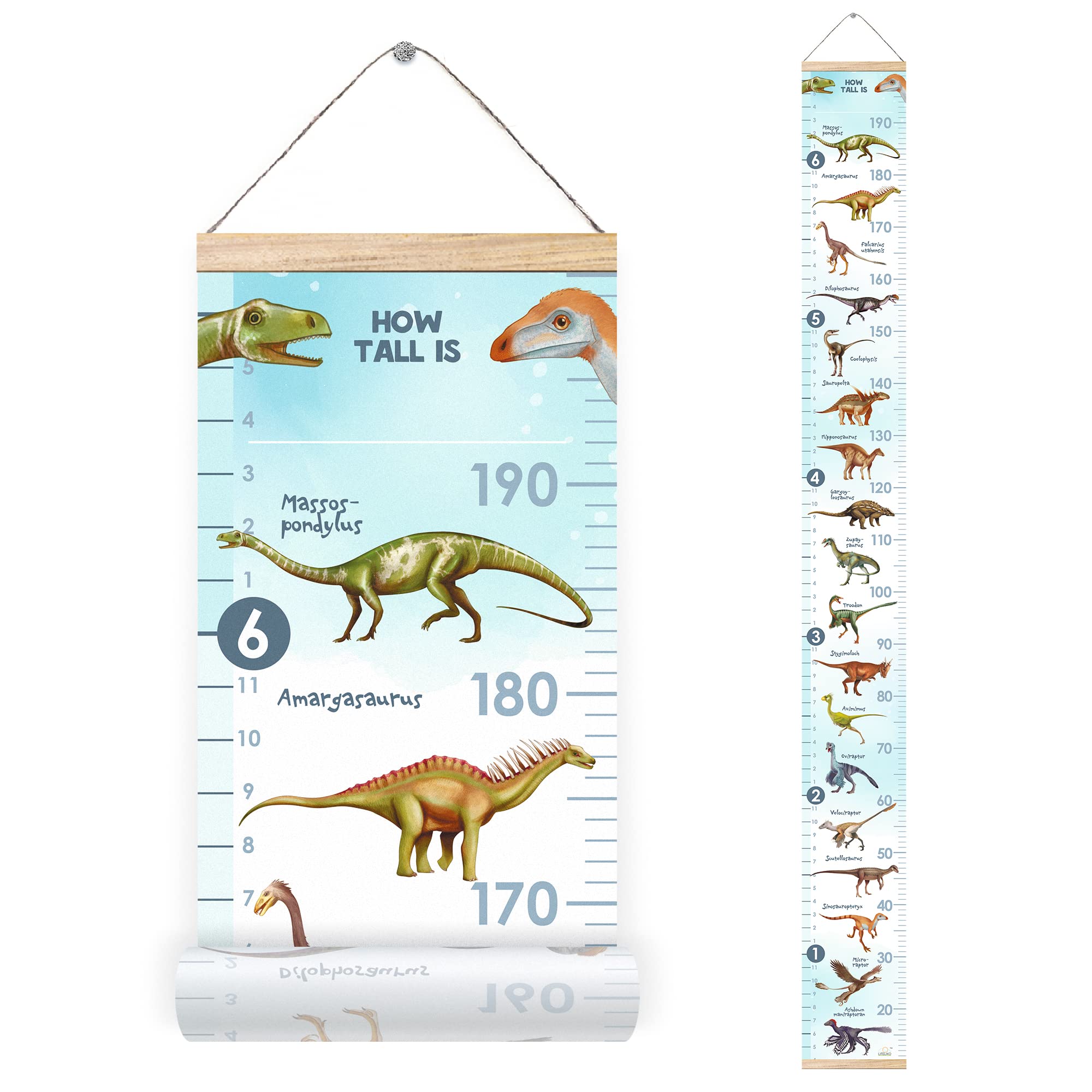 LIFELIKO Personalised Growth Chart for Dinosaur Lovers, Removable Wall Ruler for Boys and Girls, Kids Room Decoration (Blue)