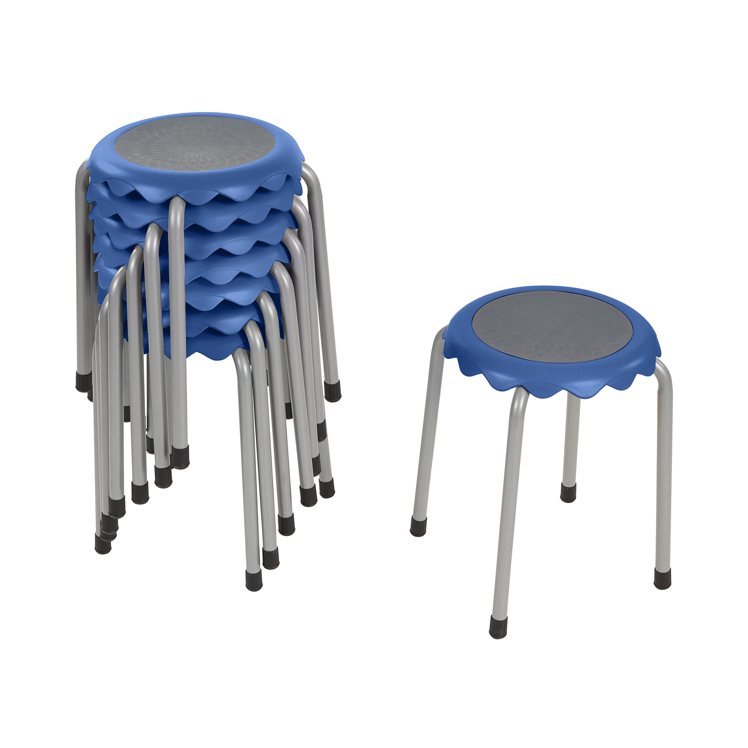 ECR4Kids Daisy Stackable Stool Set, Flexible Seating, French Blue, 8-Piece