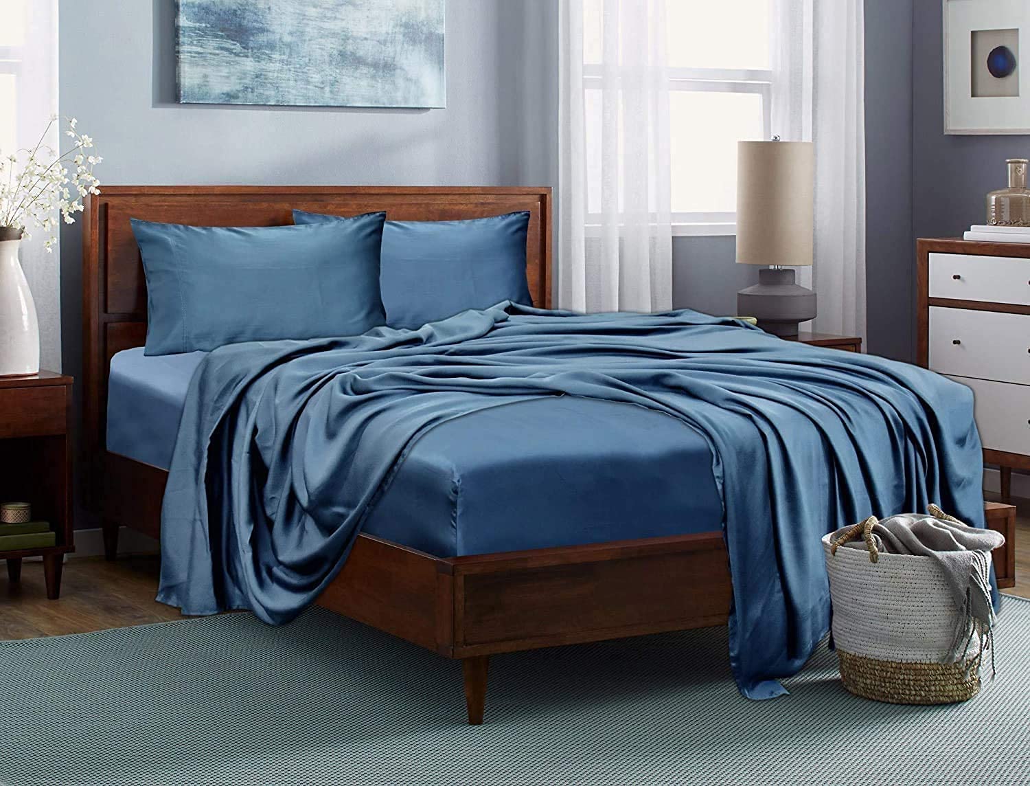 Linenwalas King Fitted Sheet Only, 100% Austrian Eucalyptus Tencel Lyocell Silk Sheet Better Than Egyptian Cotton, Deep Pocket S
