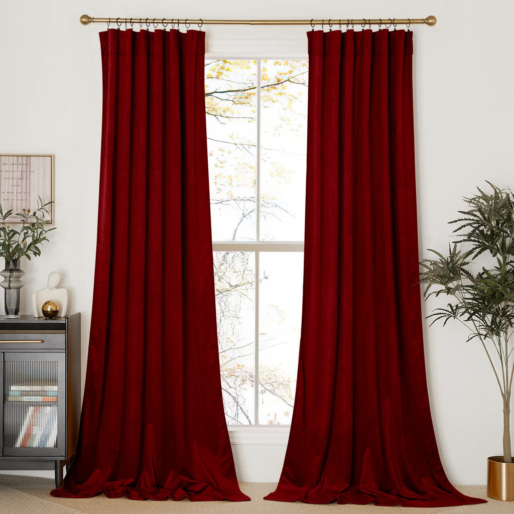 Nicetown Christmas Red Velvet Curtains And Drapes, Extra Long Elegant Wall Backdrop Drapes For Holiday Season Home Decoration (Set Of 2, Rod Pocket Design, 144 Inches Long)
