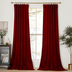 Nicetown Christmas Red Velvet Curtains And Drapes, Extra Long Elegant Wall Backdrop Drapes For Holiday Season Home Decoration (Set Of 2, Rod Pocket Design, 144 Inches Long)