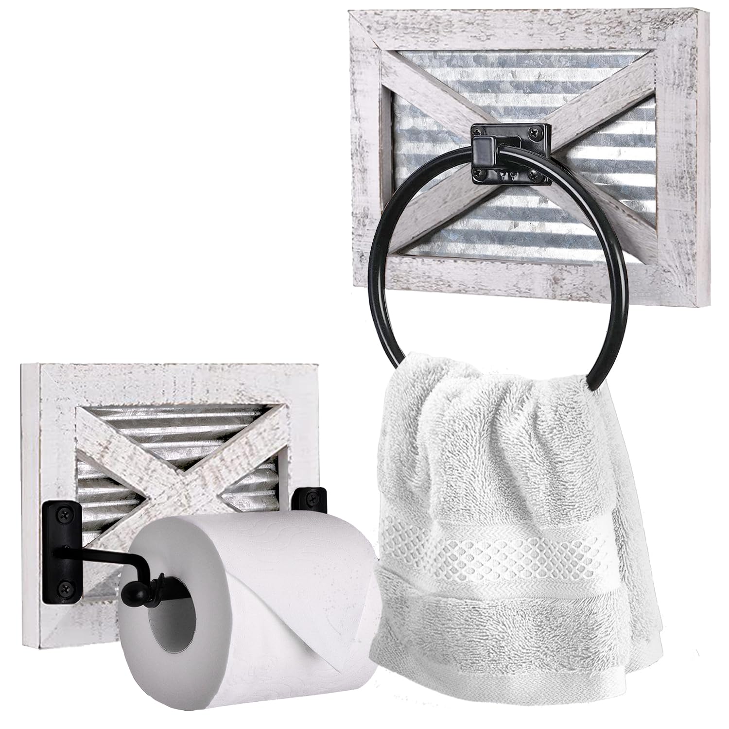 Autumn Alley Farmhouse Toilet Paper Holder and Towel Ring, Wall Mount, 2 Set - Farmhouse Wall Toilet Paper Holder and Bathroom H