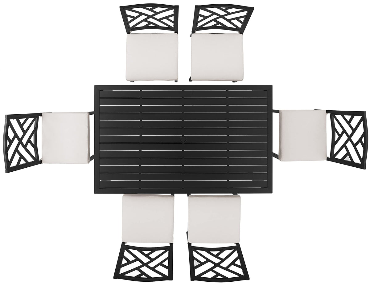 Crosley Furniture Locke 7-Piece Outdoor Dining Set for 6, Patio Table and Chairs for Backyard, Deck, Matte Black with Creme Cushions