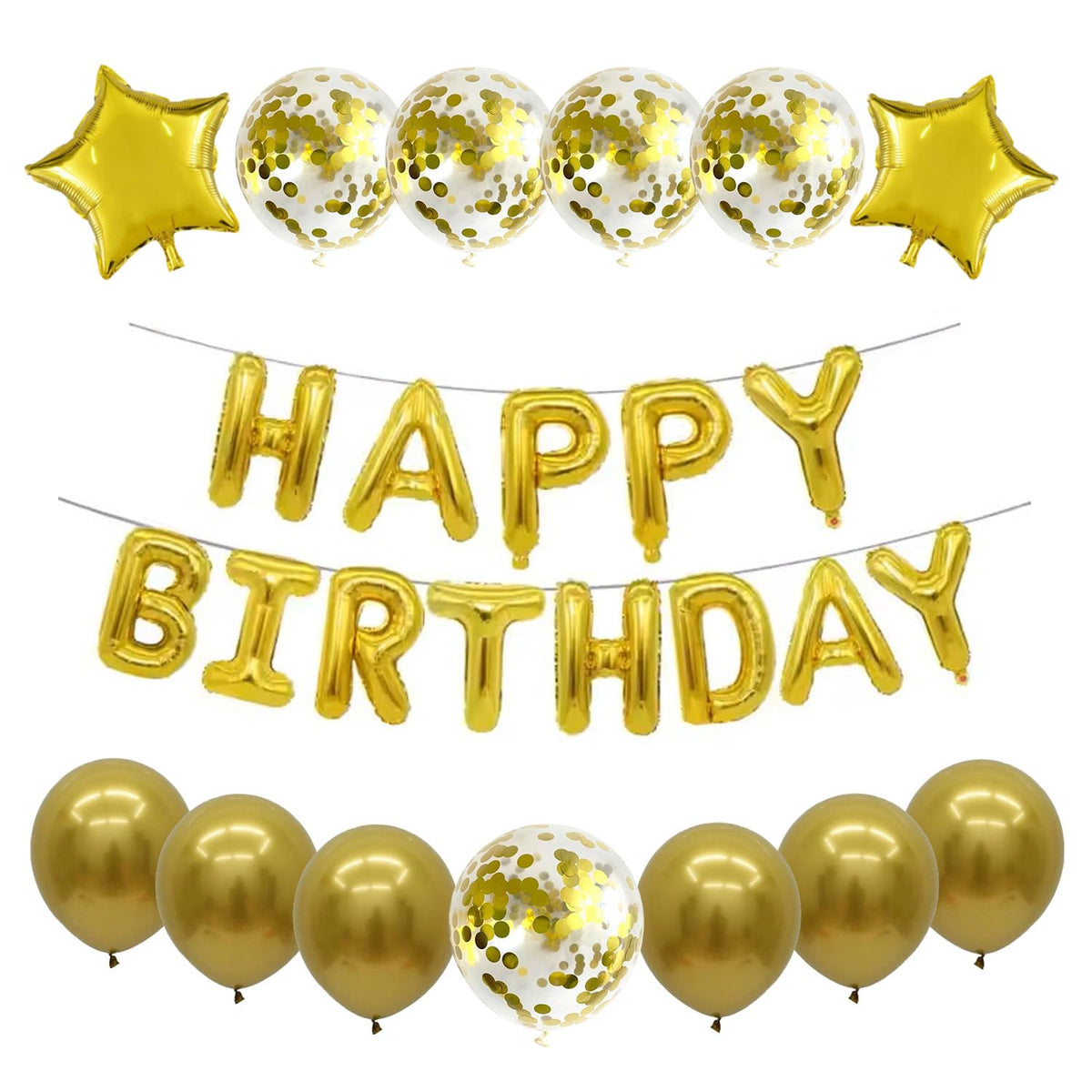 Cialo 22 Pcs Birthday Decoration Gold Chrome Balloon Happy Birthday Foil Balloon Banner | Birthday Party Decoration Pack Kit