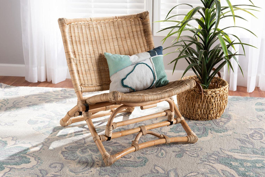 Baxton Studio Herrara Natural Brown Antique Rattan Foldable Lounge Chair