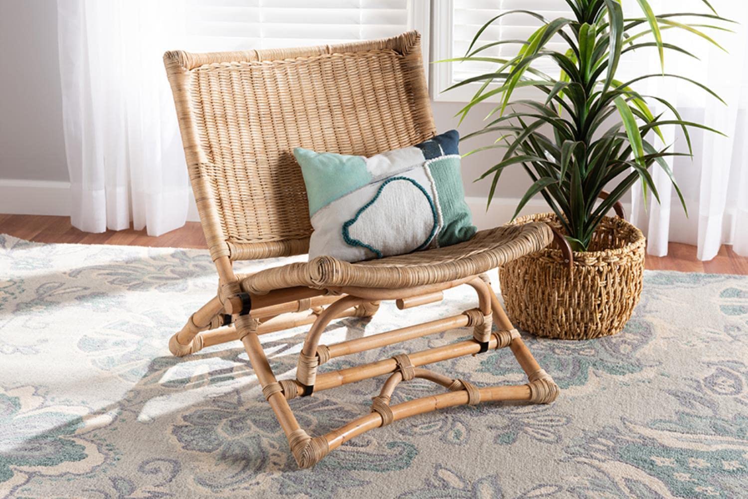 Baxton Studio Herrara Natural Brown Antique Rattan Foldable Lounge Chair