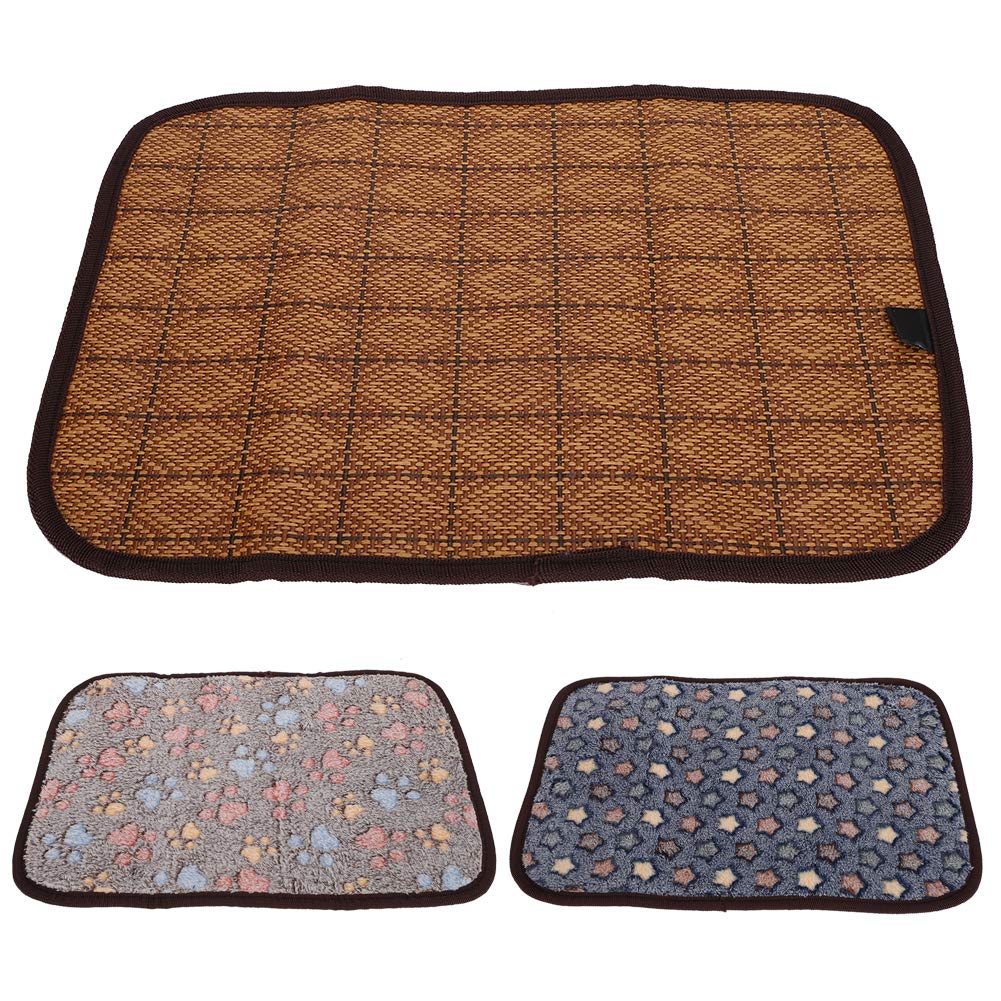 Ice Silk Blanket Ice Blanket Pet Cooling Cushion for Summer(Coffee Footprints, L, Blue)