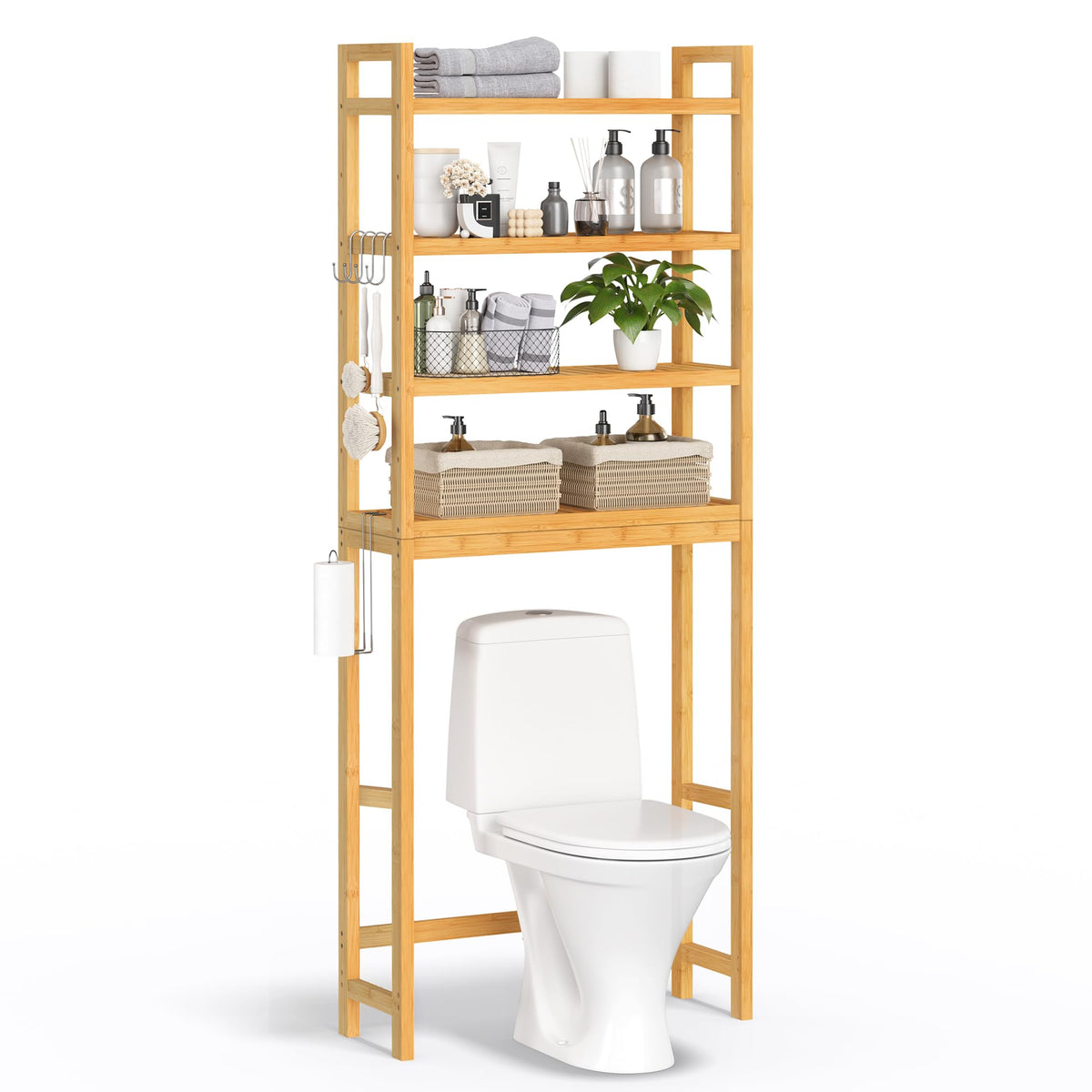 Songmics Over The Toilet Storage, 4-Tier Over Toilet Bathroom Organizer With Adjustable Shelf, Fit Most Toilets, Space-Saving, Easy Assembly, Natural Ubts041N01