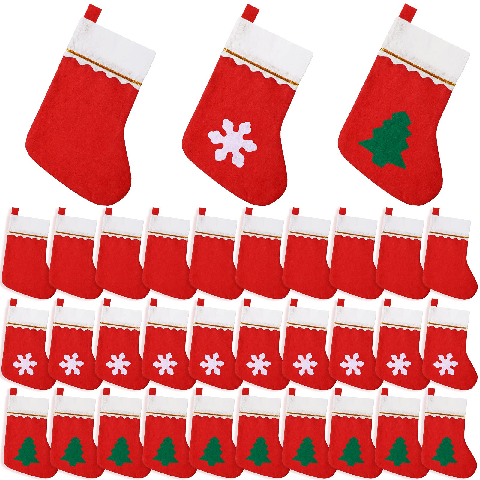 30 Pieces Christmas Socks Decoration Red White Christmas Stockings Xmas Stockings Christmas Tree Hanging Decoration for Holiday 