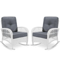 Vivijason 2 Piece Patio Wicker Rattan Rocker Chair, Outdoor Rattan Rocker Chair With Cushions & Steel Frame, All-Weather Rocking Lawn Wicker Furniture For Garden Backyard Porch (White Wicker/Grey)