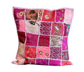 Samdecors 17X17 Cotton Patchwork Khambadiya Square Cushion/Pillow Designer Cover Pink (Only Cover, Without Any Filling)