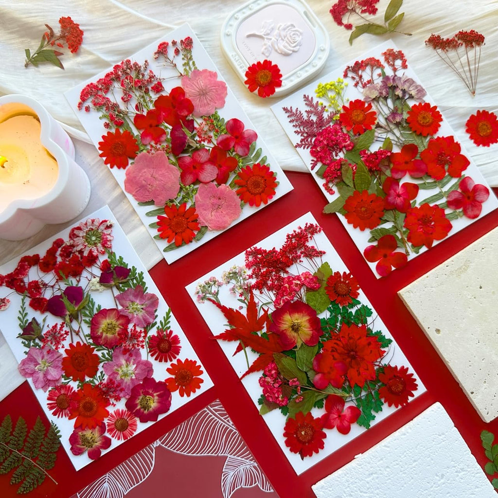 Mikiya 88Pcs Red Dried Pressed Flowers For Resin Molds, Assorted Real Natural Bulk Dry Floral Leaves For Diy Art Crafts, Epoxy J