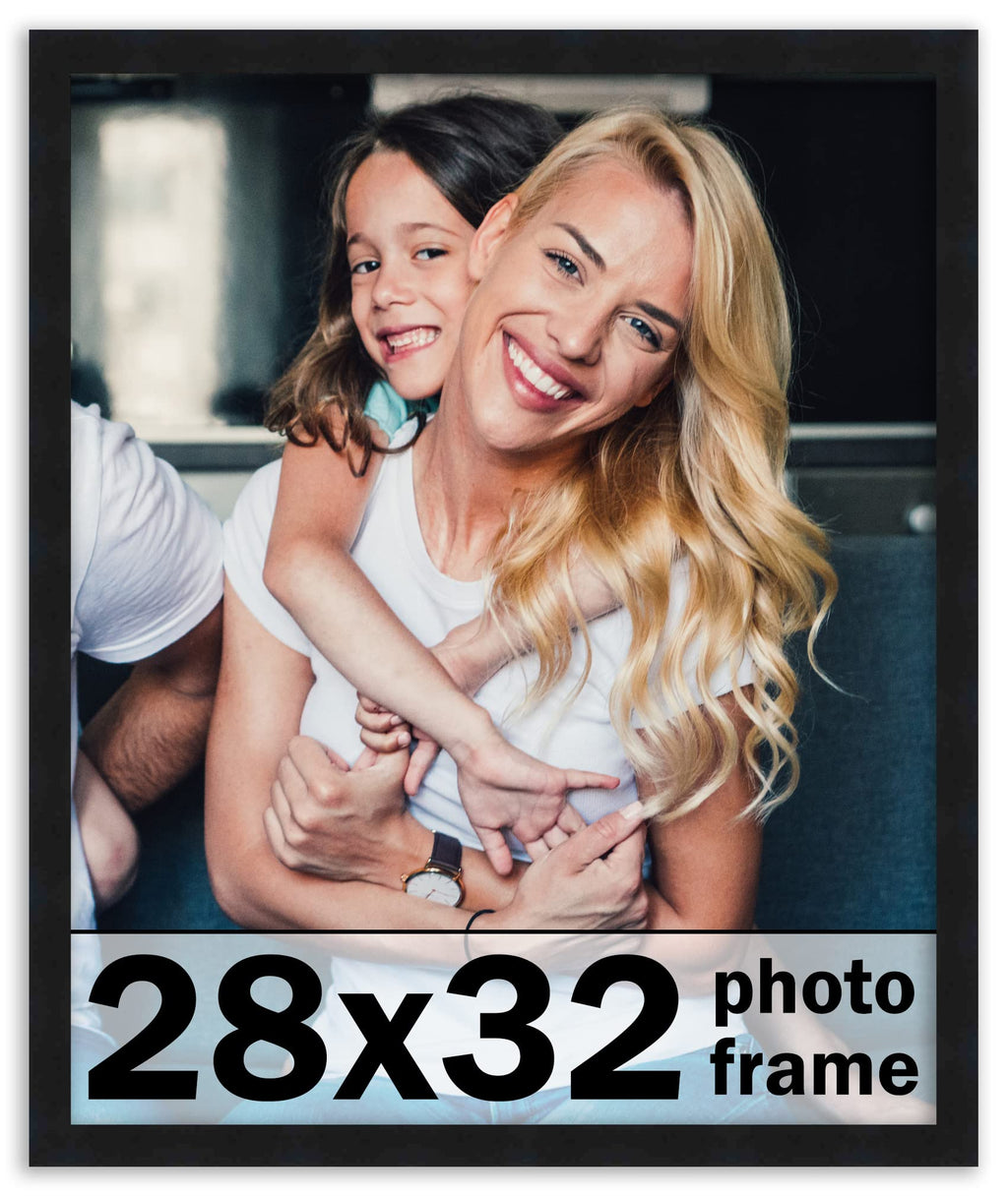 28x32 Frame Black Picture Frame - Complete Modern Photo Frame Includes UV Acrylic Shatter Guard Front, Acid Free Foam Backing Bo