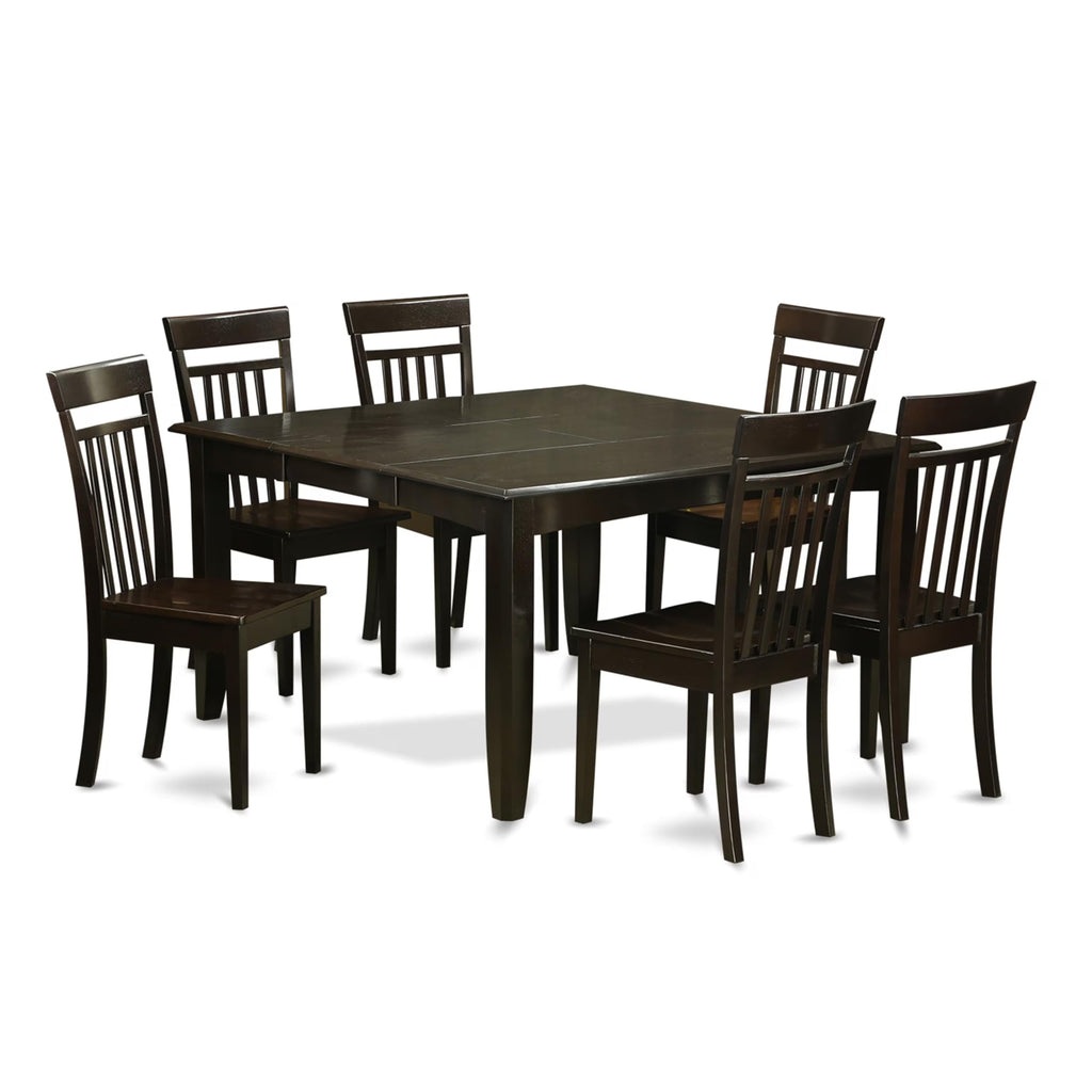 East West Furniture PFCA7-CAP-W 7 Piece Modern Dining Table Set Consist of a Square Wooden Table with Butterfly Leaf and 6 Dining Room Chairs, 54x54 Inch, Cappuccino