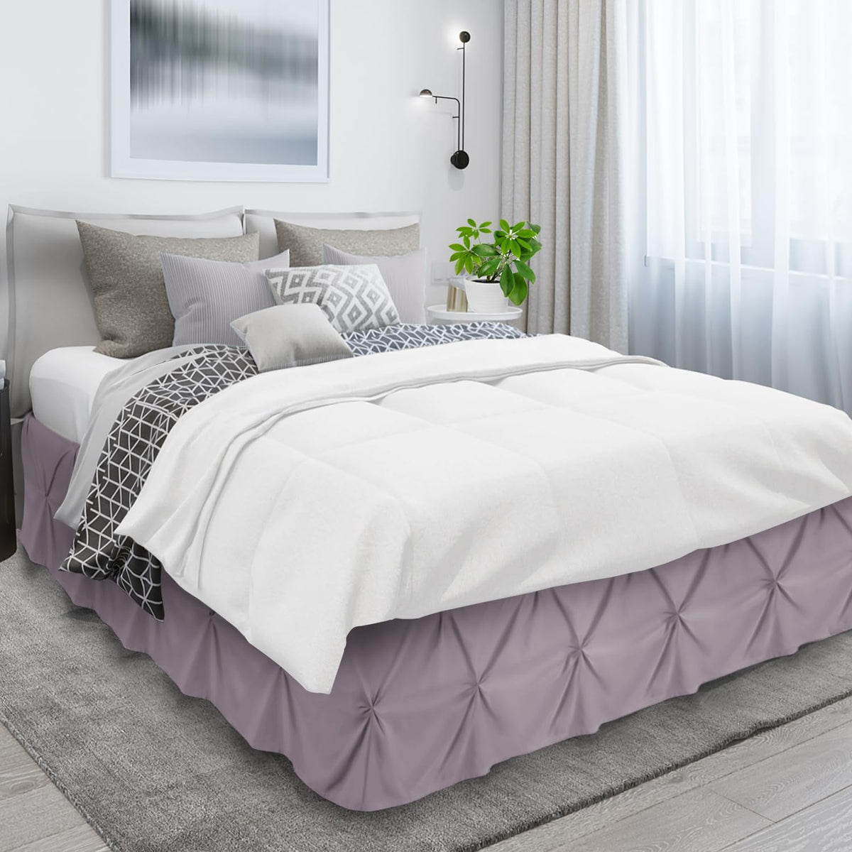 Nestl Dusty Purple Bed Skirt Cal King Size, Pinch Pleat Cal King Bed Skirt, 14' Drop Cal King Bedskirt, Hotel Quality Bed Skirts, Microfiber Bedskirt For Cal King Bed, Dusty Purple Cal King Bed Skirt