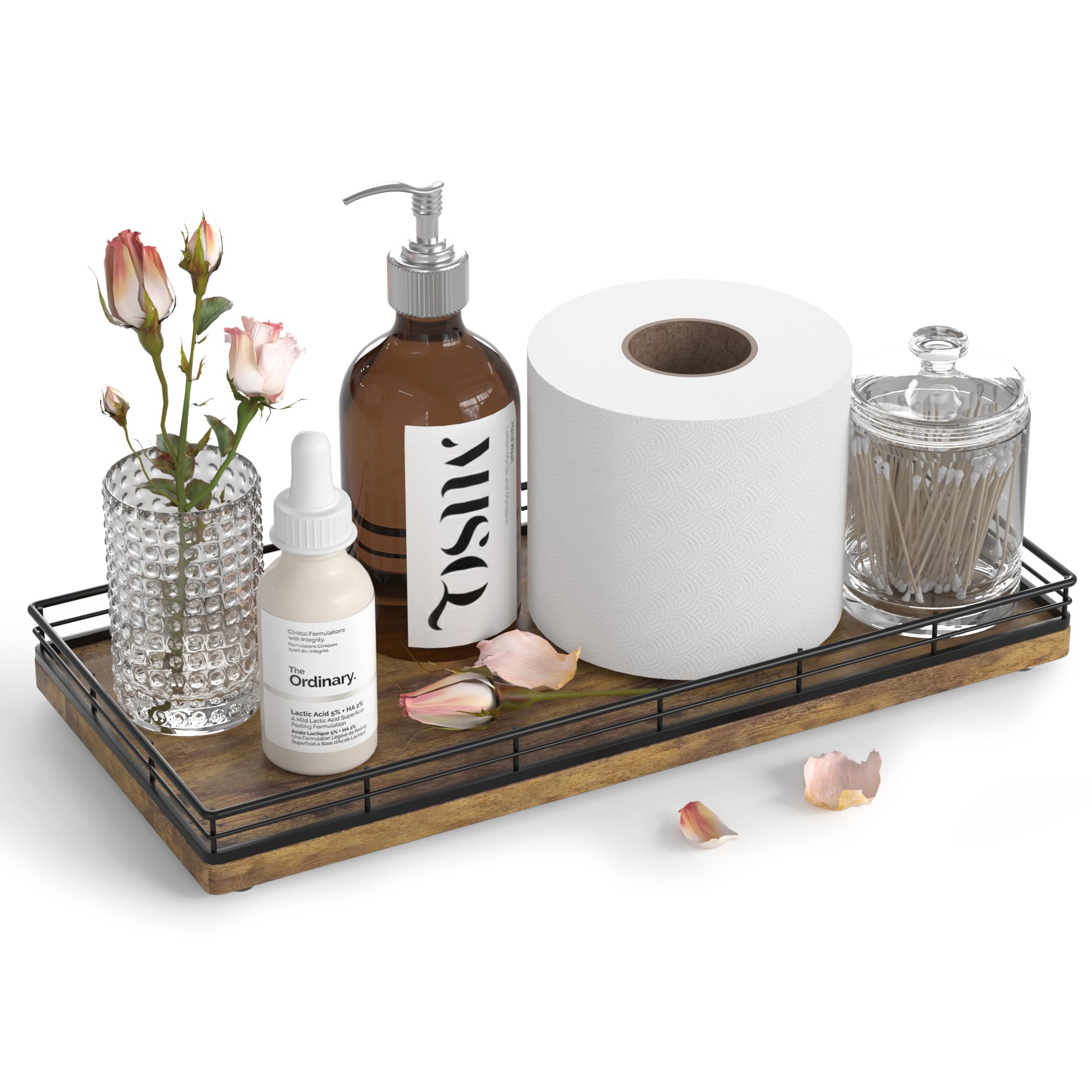 Focusonit Bathroom Toilet Tank Tray, 13 Wood Toilet Paper Storage Basket Tray Back of Toilet Basket Organizer, Vanity Tray for P