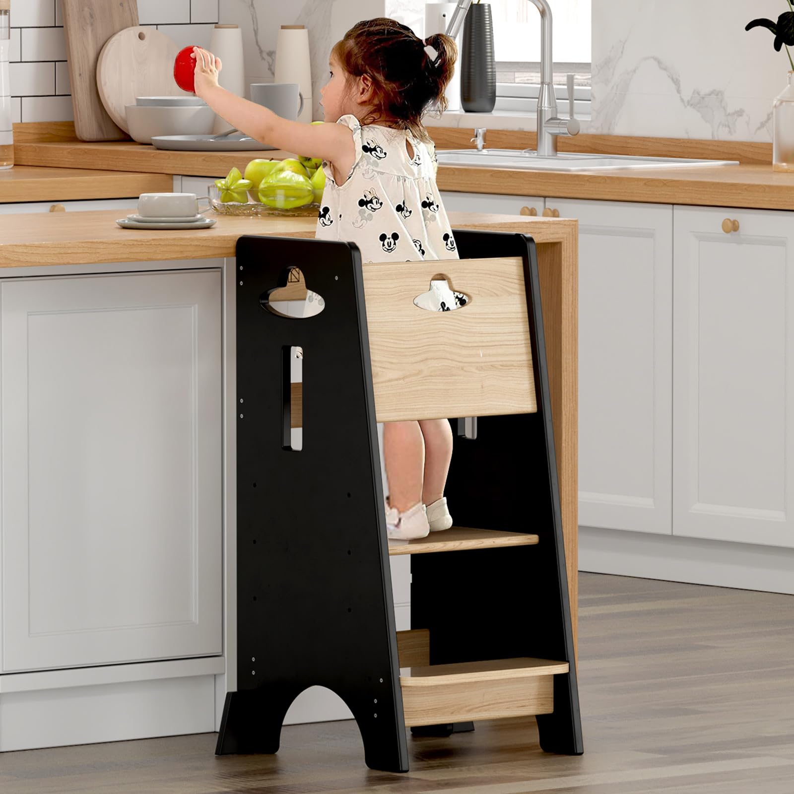 COSYLAND Toddler Standing Tower Adjustable Height - Super Stable Toddler Kitchen Stool Helper with Protive Panel - 3 Levels Adju