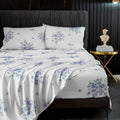 Hyprest Blue Floral Sheets Queen Size,18 Inches Deep Pocket Sheets 1800 Thread Count, 4 Pieces Floral Bed Sheets Soft Breathable