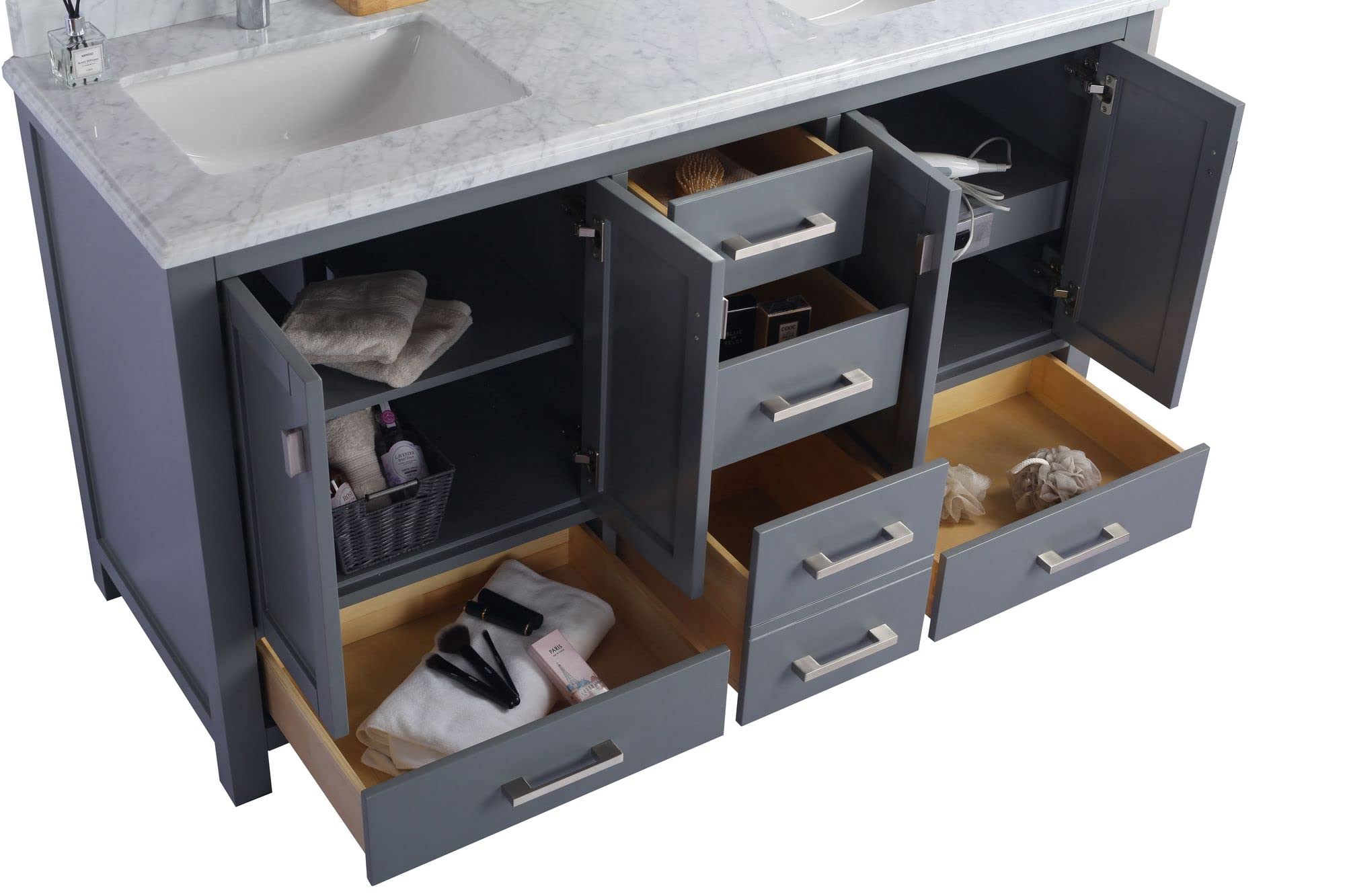Laviva Wilson 60 - Grey Cabinet Black Wood Marble Countertop