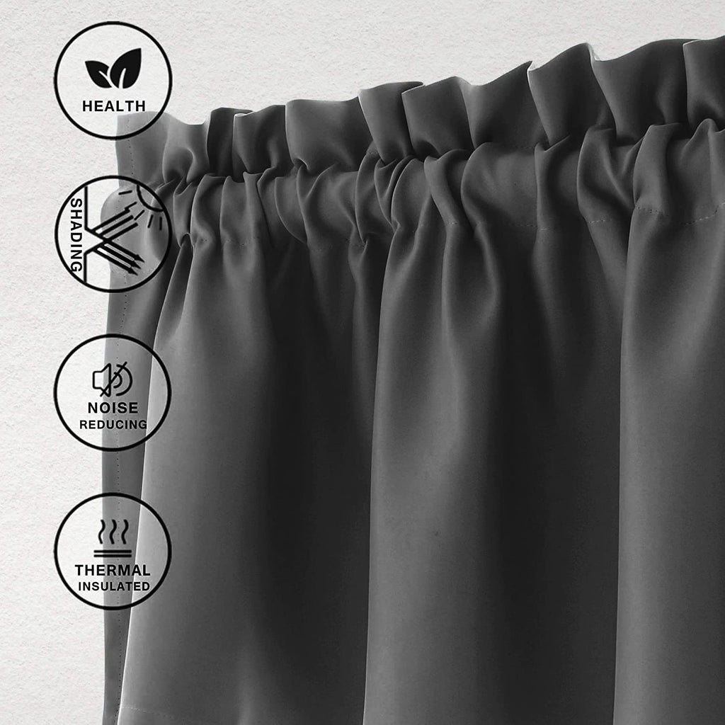 Hiasan Valance Curtains For Kitchen Blackout Thermal Insulated Solid Window Curtain Valance, Dark Grey, 42 X 18 Inches, 1 Panel