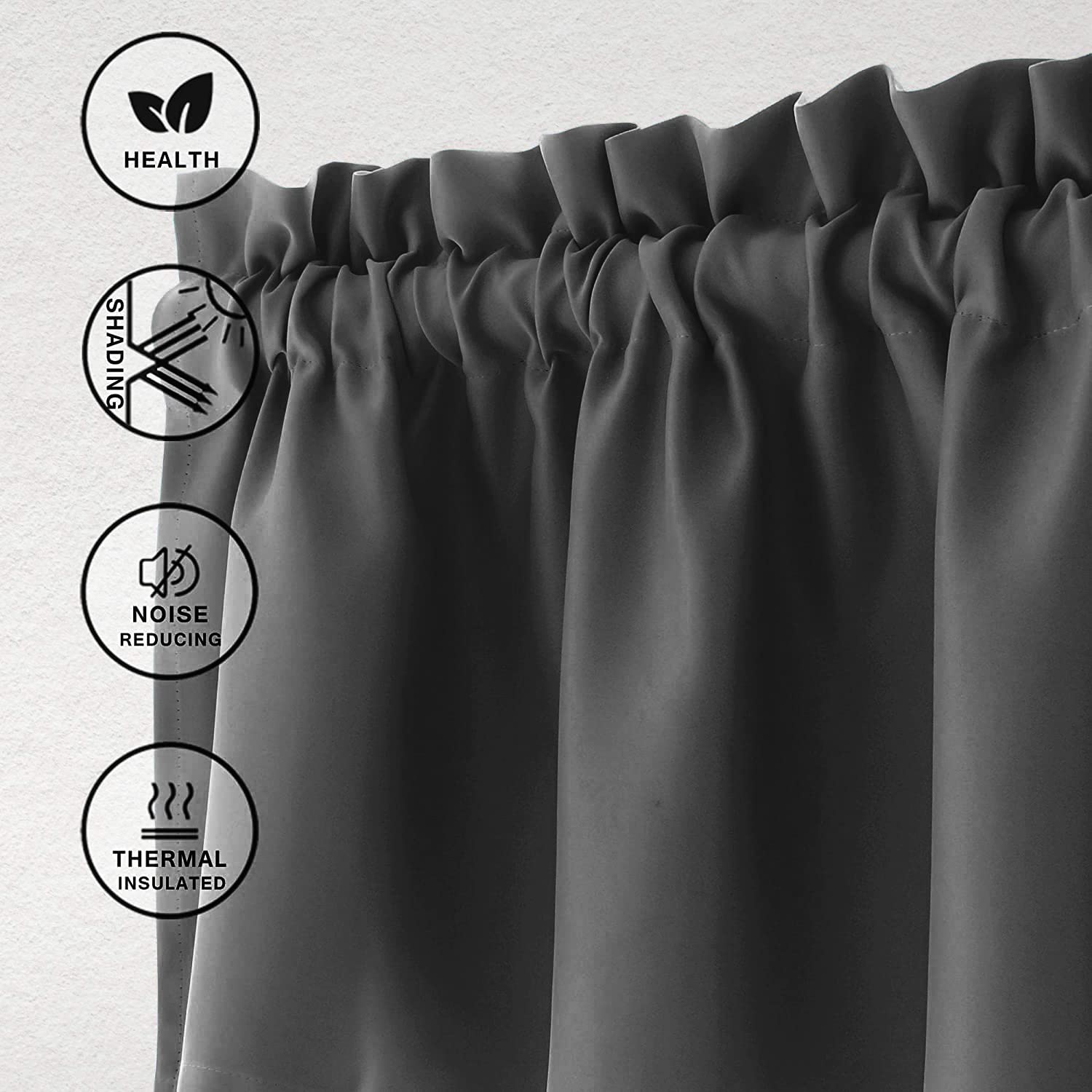 Hiasan Valance Curtains For Kitchen Blackout Thermal Insulated Solid Window Curtain Valance, Dark Grey, 42 X 18 Inches, 1 Panel