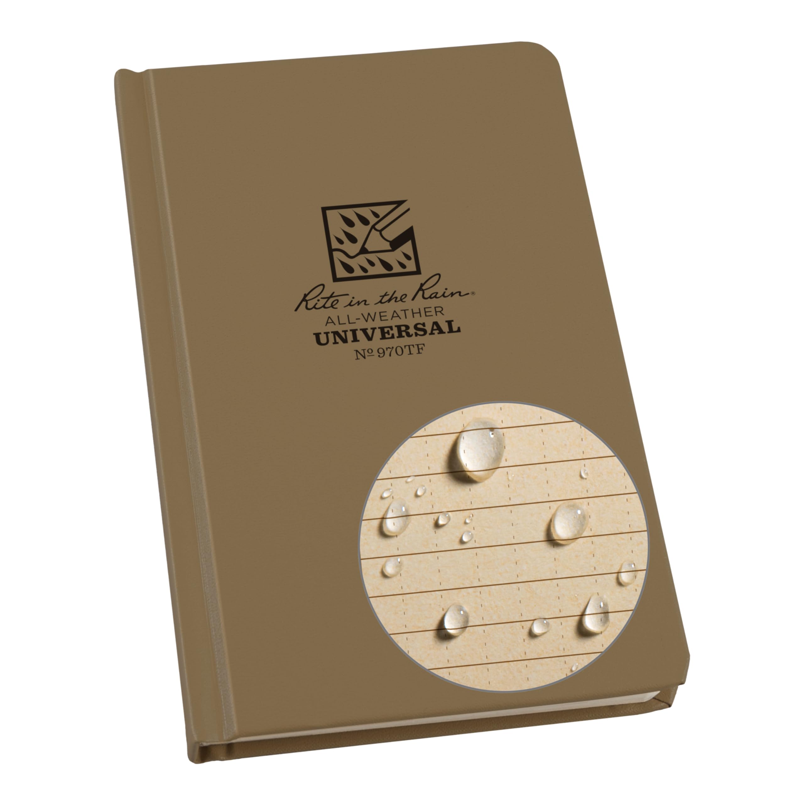 Rite In The Rain Weatherproof Hard Cover Notebook, 4.75' X 7.5', Tan Cover, Universal Pattern (No. 970Tf)