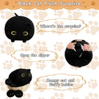 TOYSYM Black Cat Plush Toy with 4 Babies, Soft Cotton Hugging Pillow, Black
