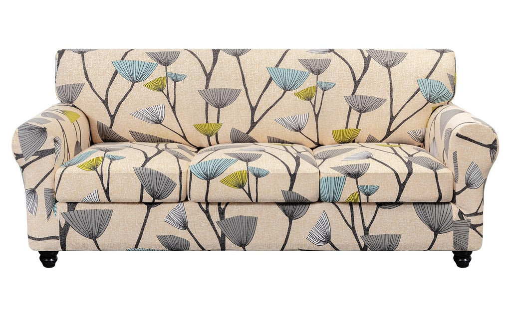 Searchi Stretch Sofa Cover Printed Couch Cover, Floral Pattern 4 Pieces Sofa Slipcover With 3 Separate Cushion Cover, Washable Furniture Protector For Living Room(Sofa, Dandelion Pattern)