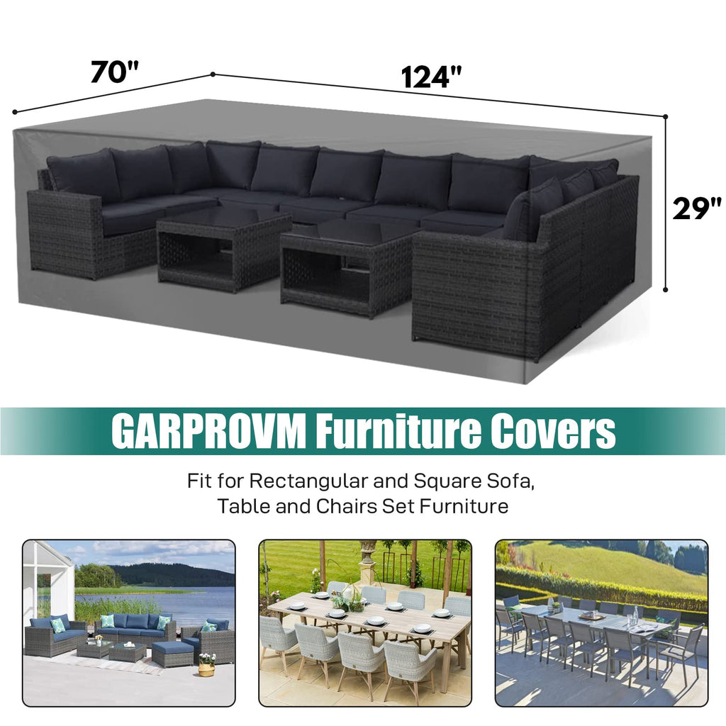 Garprovm Outdoor Patio Furniture Covers Waterproof Patio Dining Table Couch Set Covers Rectangular With Upgraded 600D Material,