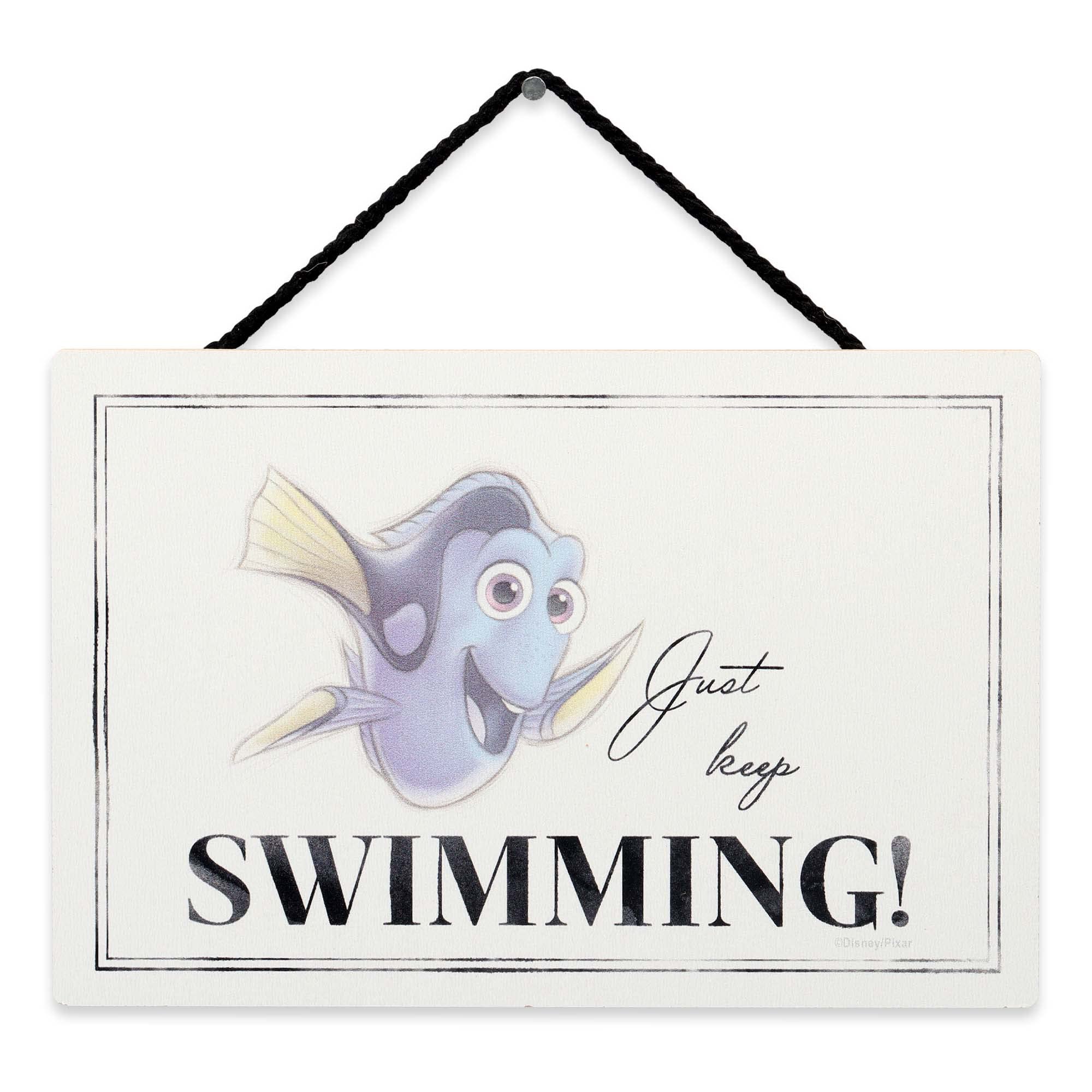 Disney Finding Nemo Dory Quote Hanging Wood Wall Decor - Just Keep Swimming Sign for Home Decorating