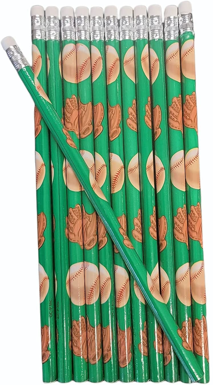 Zugar Land Baseball Sport Theme #2 Lead Wooden 7.5 Inches Pencils (24 Pack) Party Favor Bags For Birthday Party, School Student