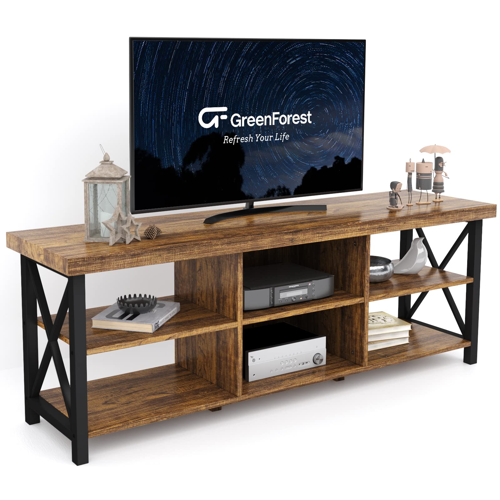 GreenForest TV Stand for TV up to 65 inches, Entertainment Center with 6 Storage Cabinet for Living Room, 55 inch Farmhouse Tele