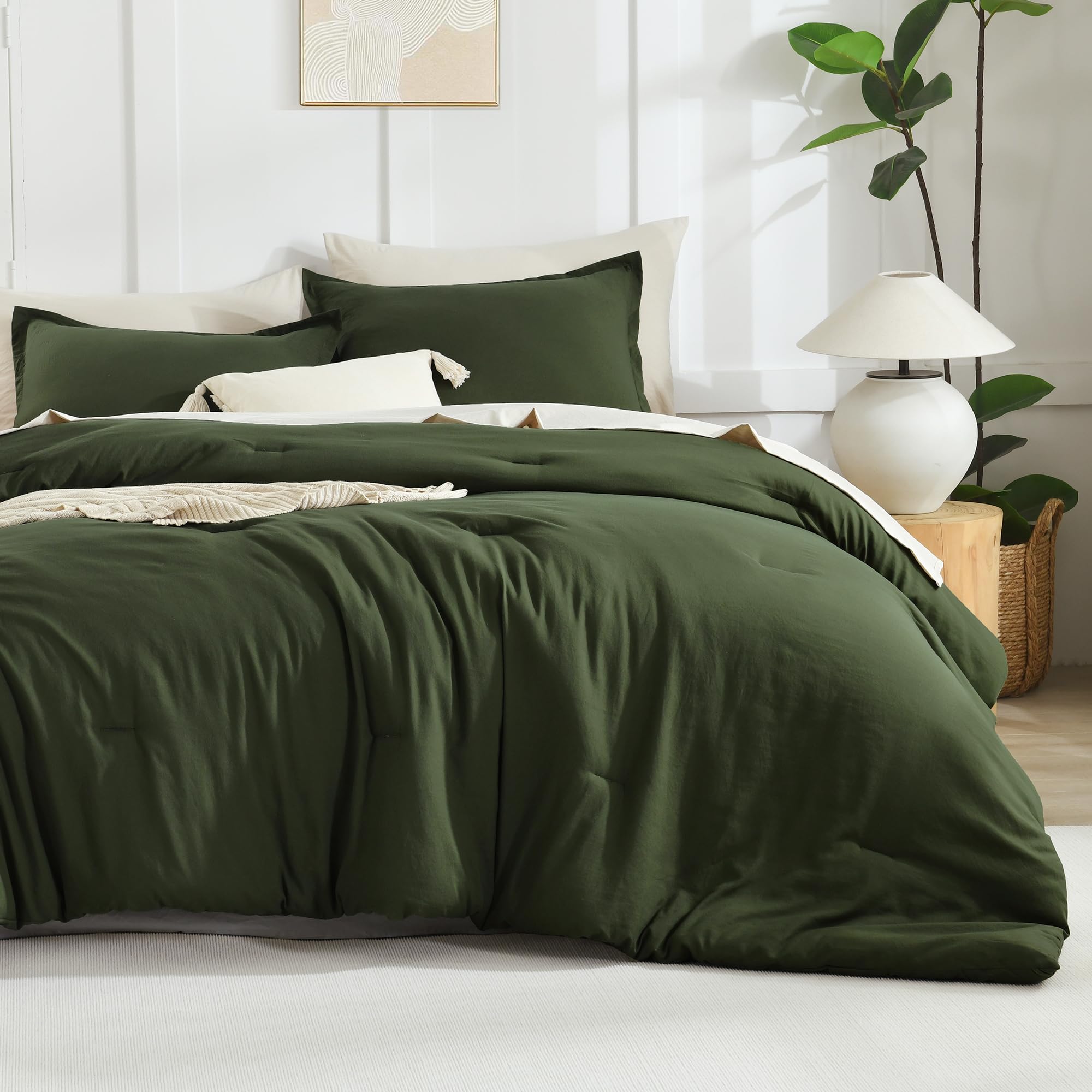 Litanika Oversized King Comforters Olive Green Super King Size, 3 Pieces Lightweight Solid Bedding Comforter Set, All Season Flu
