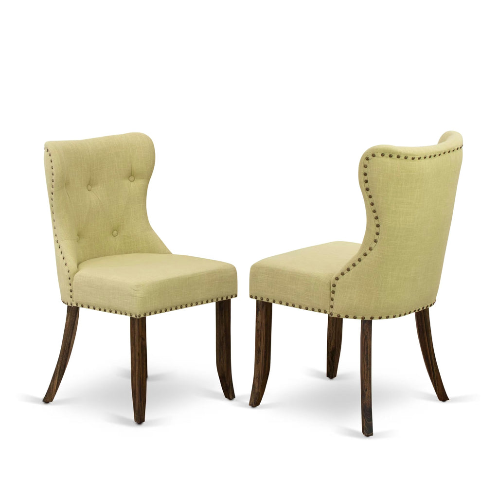 East West Furniture Cnsi5-77-37 5 Piece Dining Room Furniture Set Includes A Rectangle Rustic Wood Dining Table And 4 Limelight Linen Fabric Upholstered Chairs, 36X60 Inch, Jacobean
