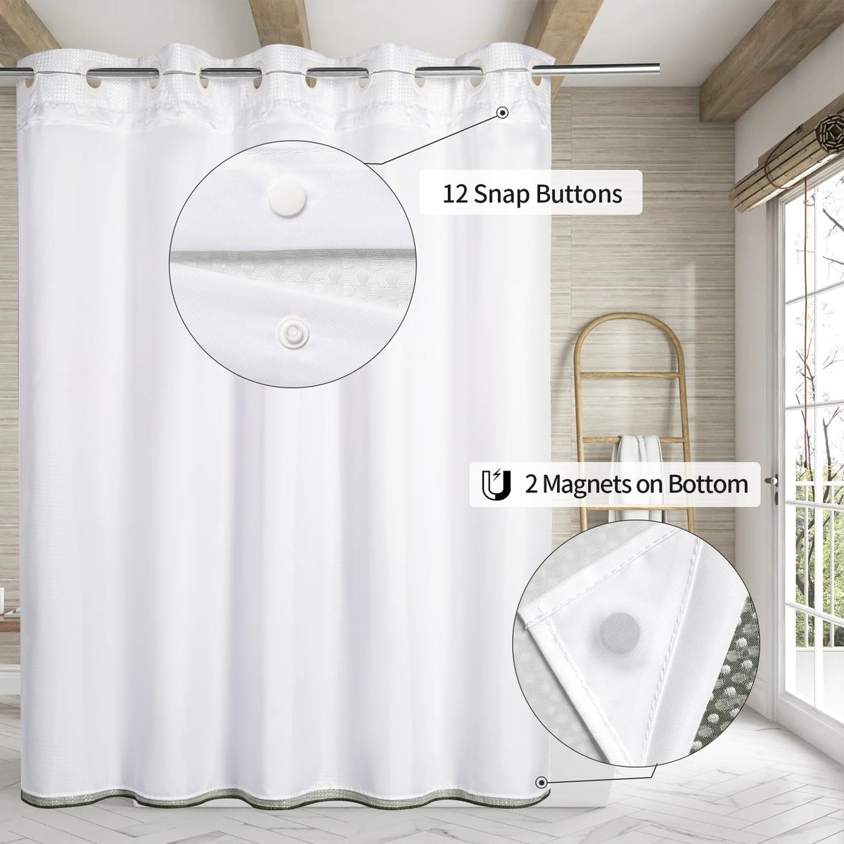 Mitovilla Emerald Green Ombre Long Shower Curtain 72 X 80, No Hooks Needed 80 Inch Long Heavyweight Waffle Fabric Shower Curtain