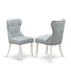 East West Furniture V026Si215-5 5 Piece Modern Dining Table Set Includes A Rectangle Wooden Table With V-Legs And 4 Baby Blue Linen Fabric Upholstered Chairs, 36X60 Inch, Multi-Color
