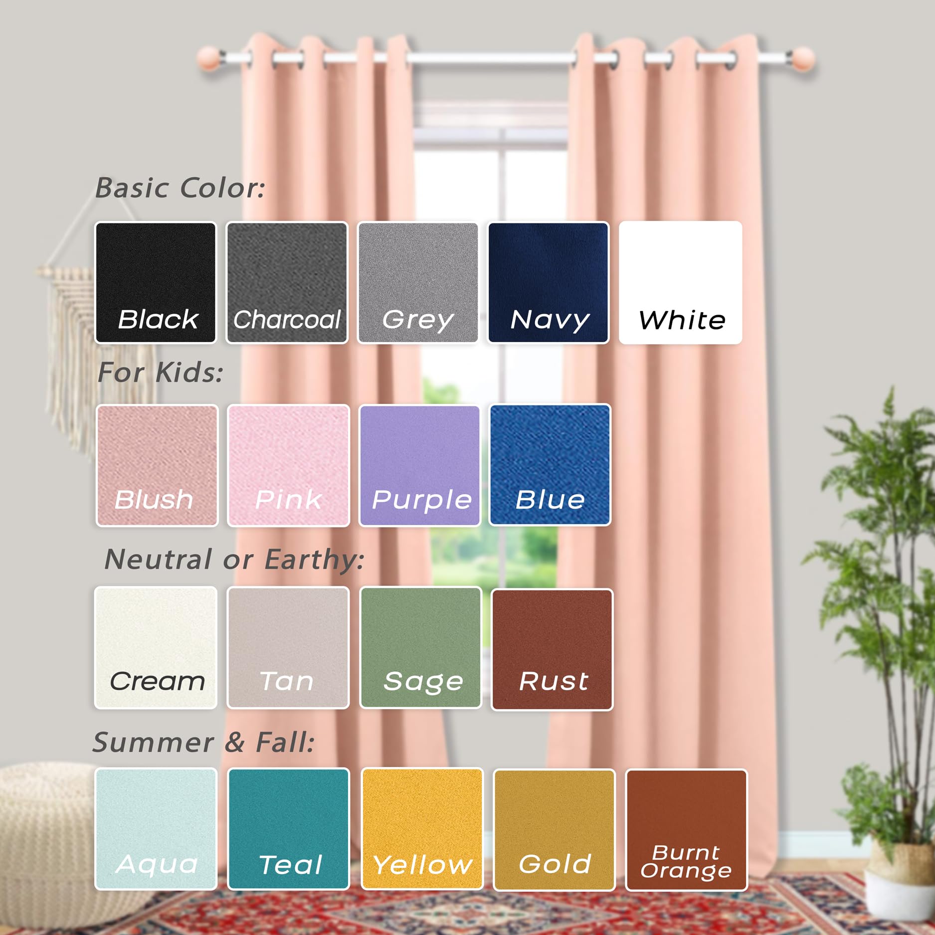 Mrs.Naturall Blush Pink Curtains 42X54 Inch Length For Living Room 2 Panels Blackout Room Darkening Curtain For Bedroom