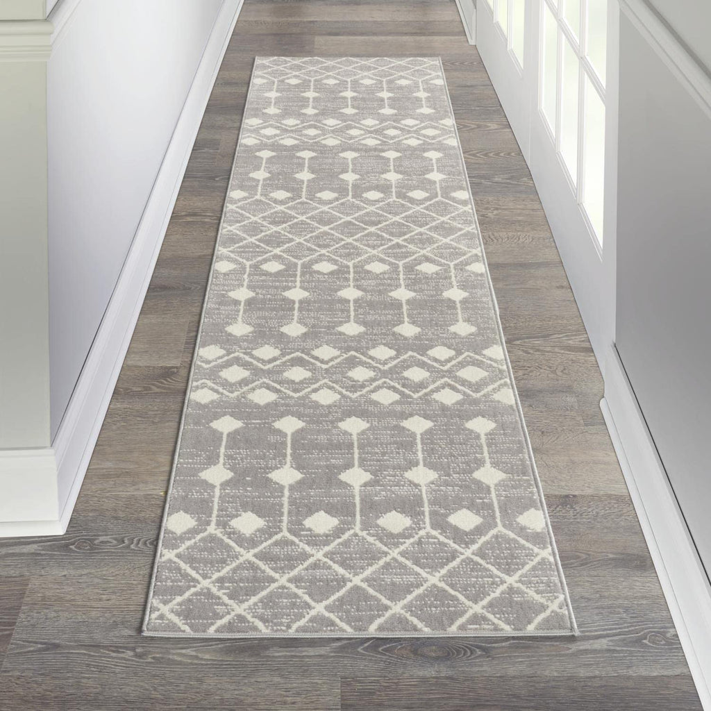 Nourison Grafix Moroccan Grey 2'3' X 12' Area Rug, Easy Cleaning, Non Shedding, Bed Room, Living Room, Dining Room, Kitchen (2X