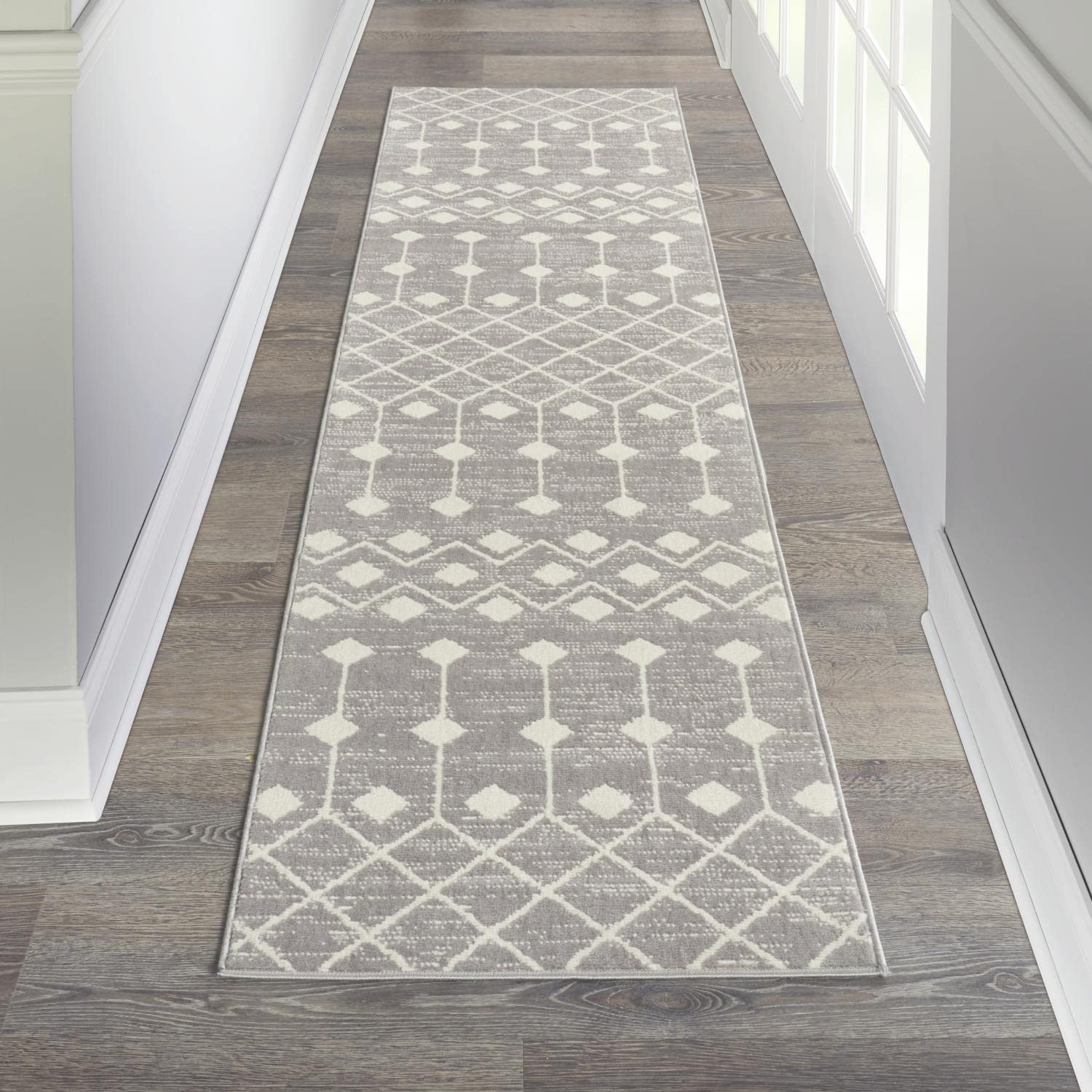 Nourison Grafix Moroccan Grey 2'3' X 12' Area Rug, Easy Cleaning, Non Shedding, Bed Room, Living Room, Dining Room, Kitchen (2X