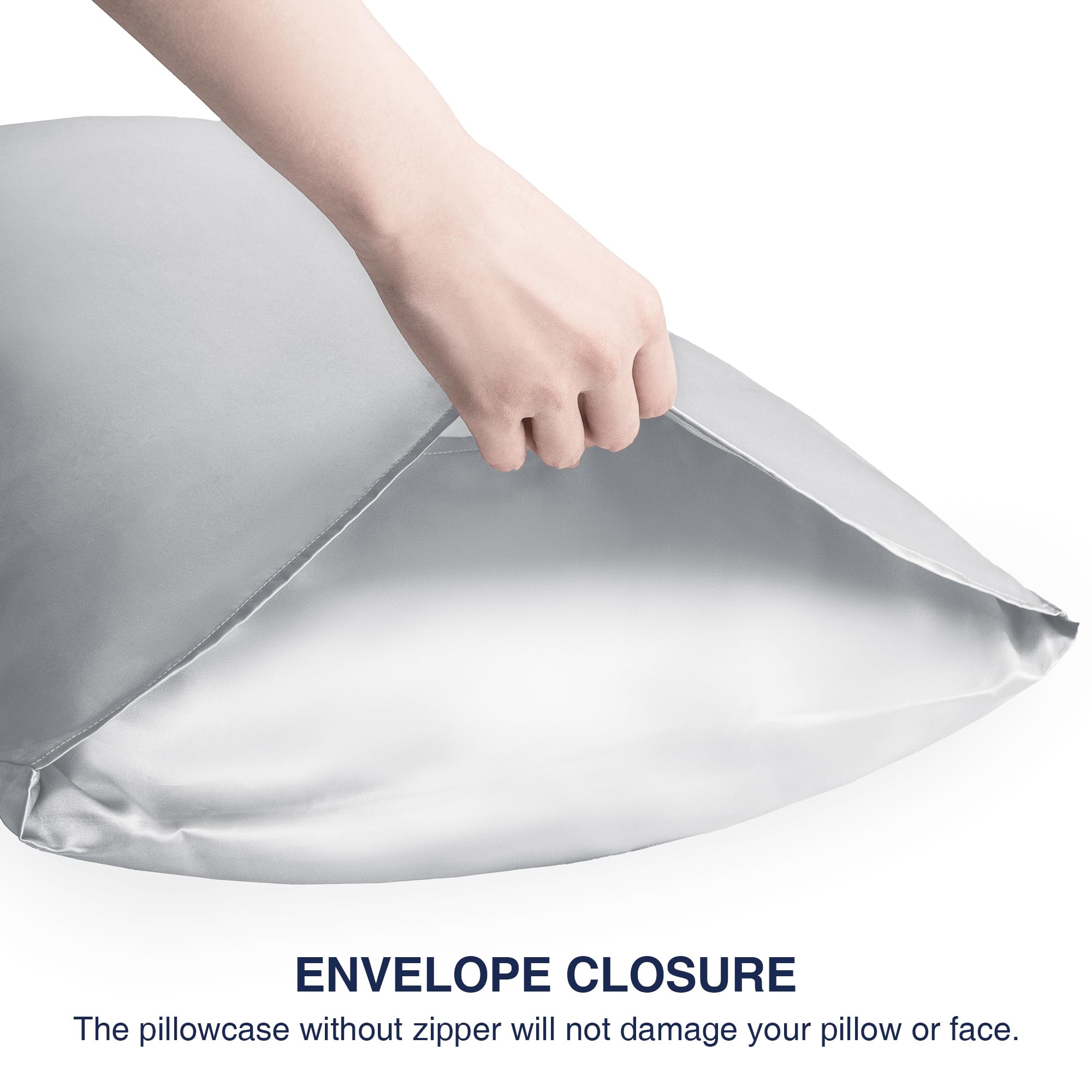 Exq Home Satin Pillowcase For Hair And Skin,Grey Pillow Cases King Size Pillow Case Set Of 2 Satin Pillow Covers With Envelope C