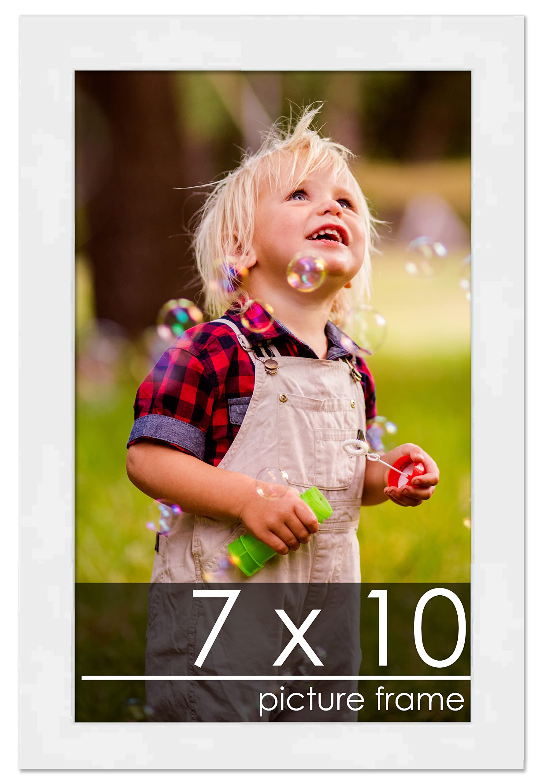 Poster Palooza 7x10 Frame White Solid Pine Wood Picture Frame | UV Acrylic, Foam Board Backing & Hanging Hardware