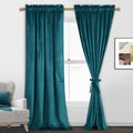 Jiuzhen Teal Velvet Curtains 84 Inch Length For Bedroom Blackout Thermal Insulated Room Darkening Rod Pocket Drapes, Set Of 2 Pa