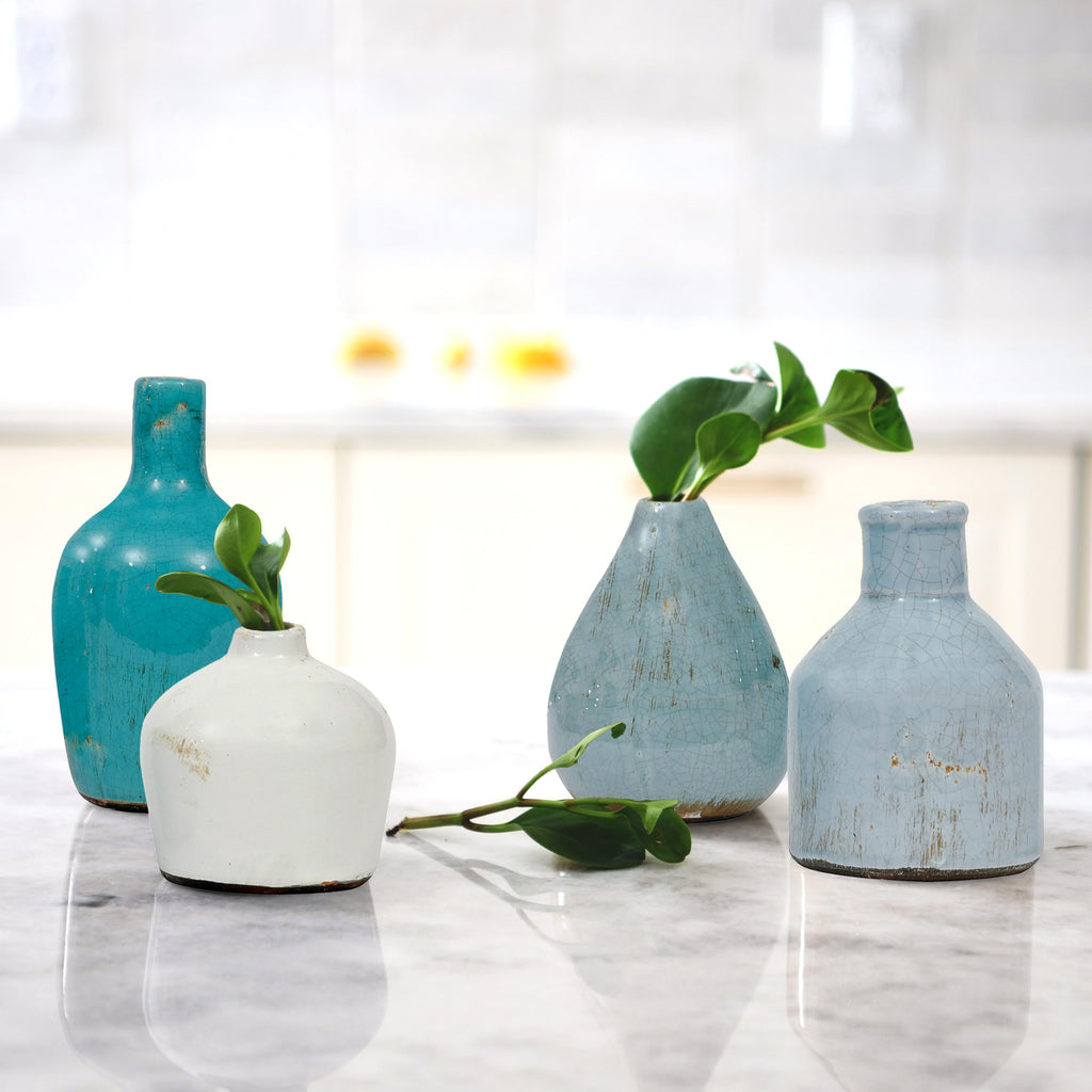 Creative Co-Op Blue & Ivory Terracotta Vases (Set Of 4 Sizes)