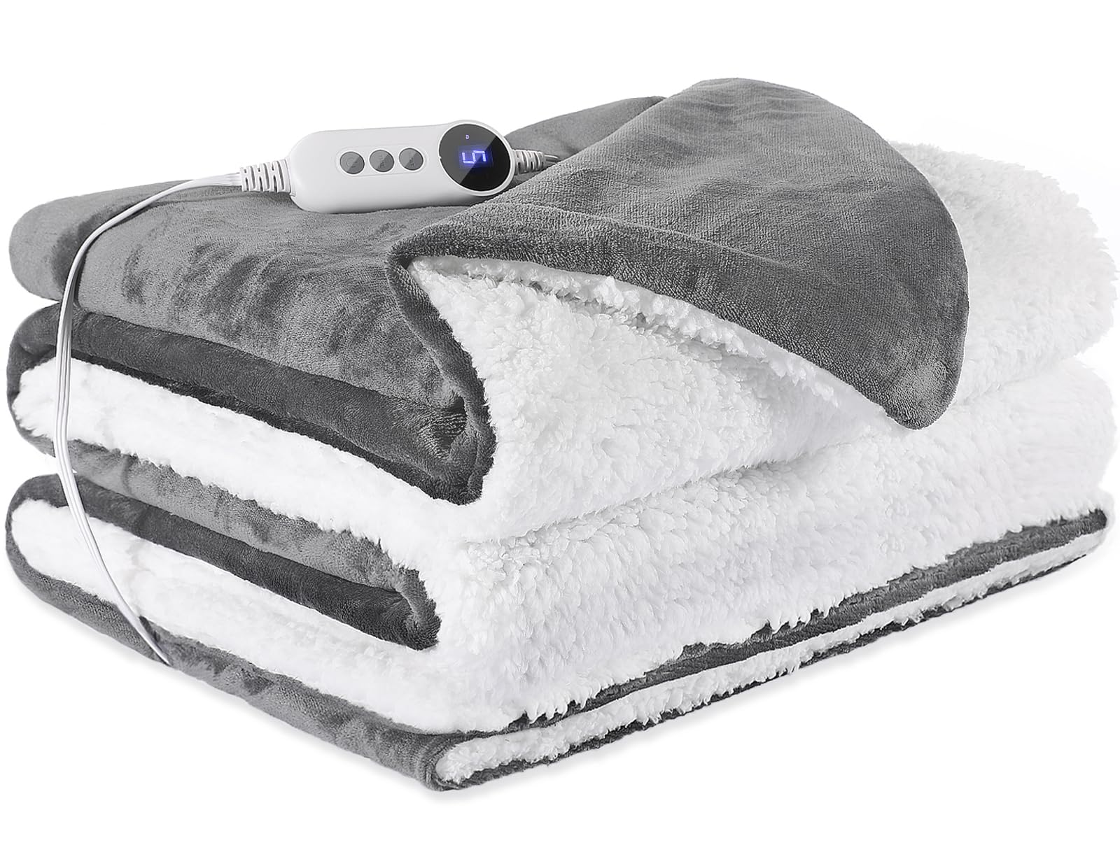 STHYTON Electric Heated Blanket Throw 50x60 - Soft Cozy Flannel & Sherpa Fabric Dual-Sided, 9 Heat Settings & 2-10 Hours Auto Of