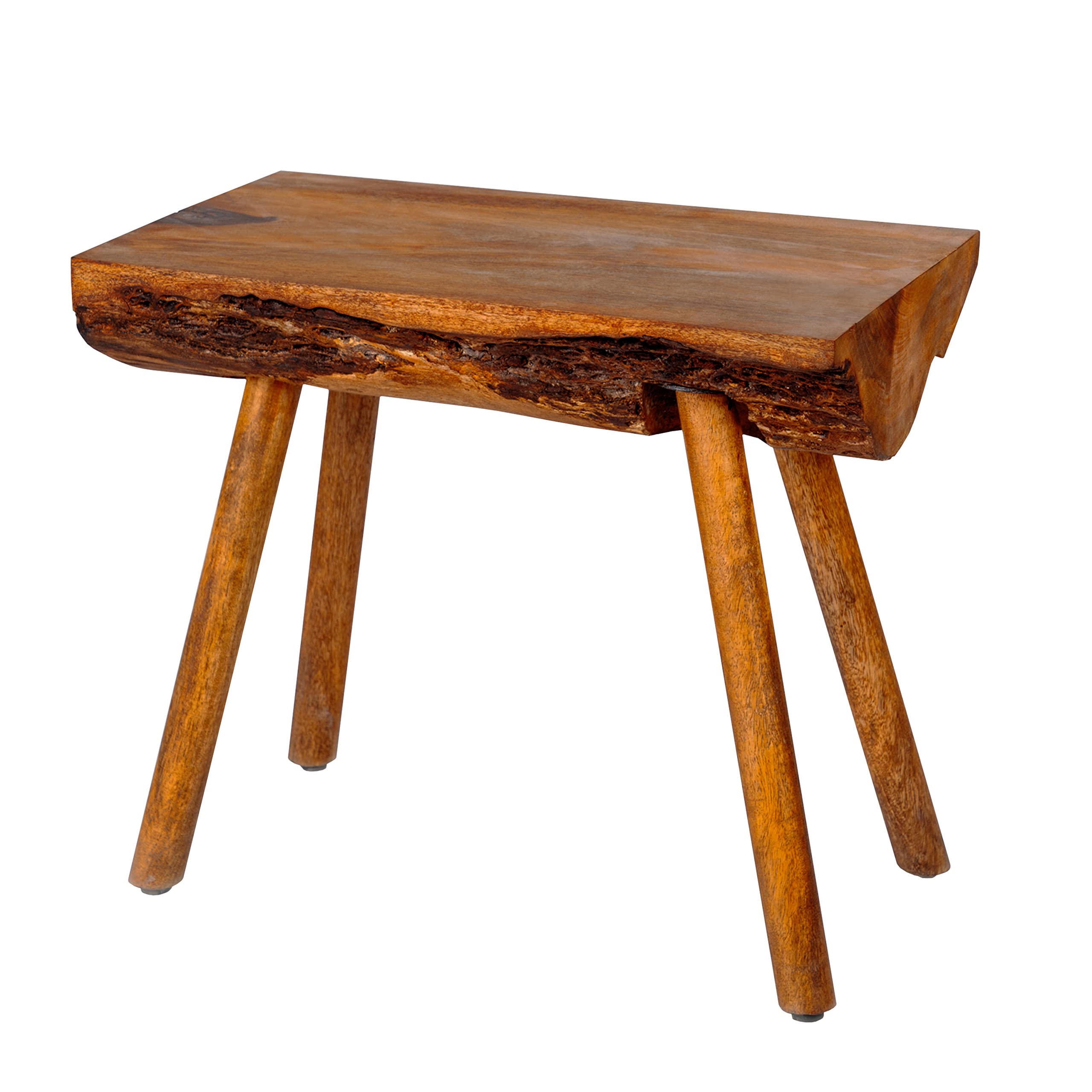 TUP The Urban Port 18-Inch Rectangular Mango Wood Accent Side Table with Live Edge Log Top, Warm Brown