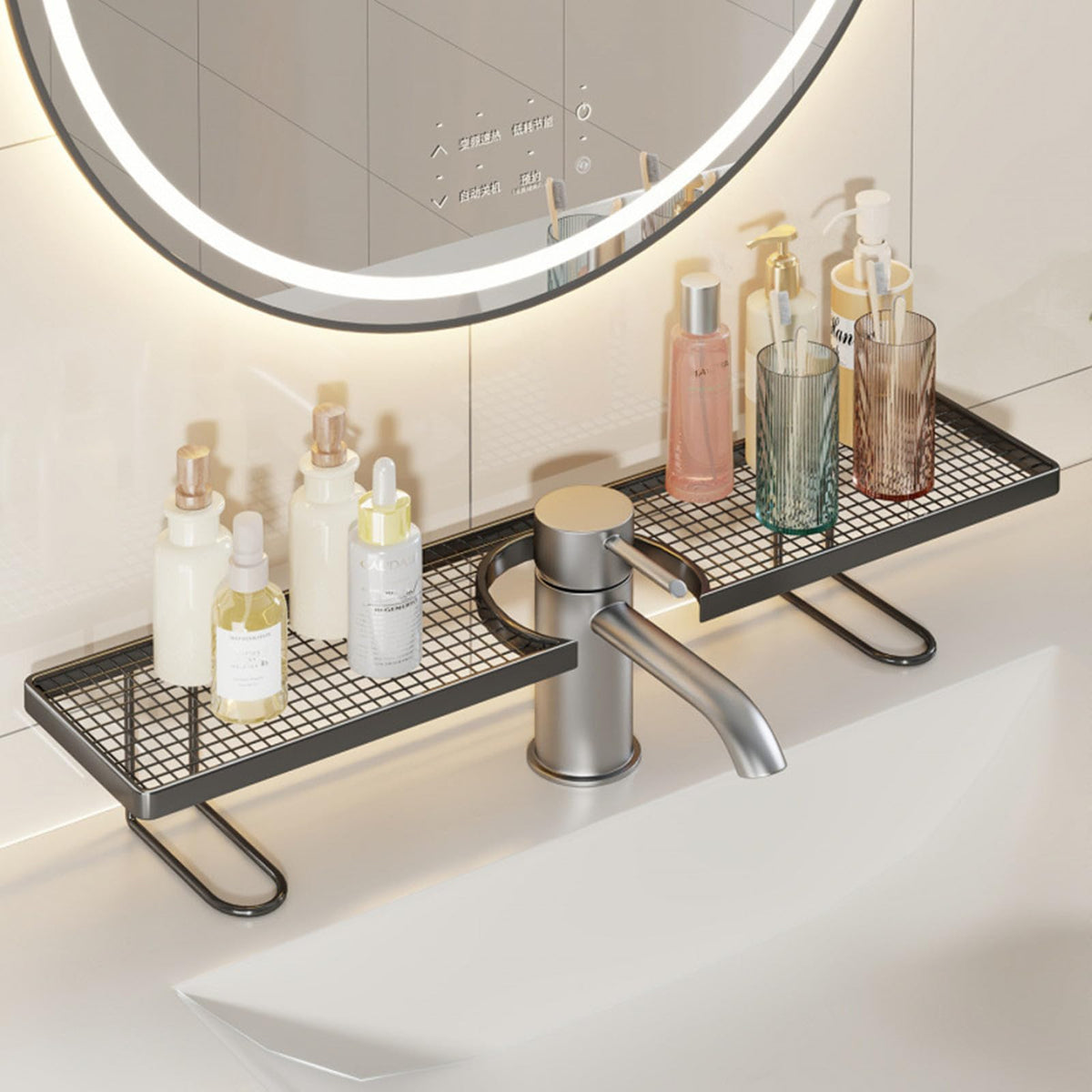 Sink Organizer Rack,NoDrill Freestanding Carbon Steel Faucet Storage Shelf, Washbasin Shelf, ToolFree Organizer, SpaceSaving 