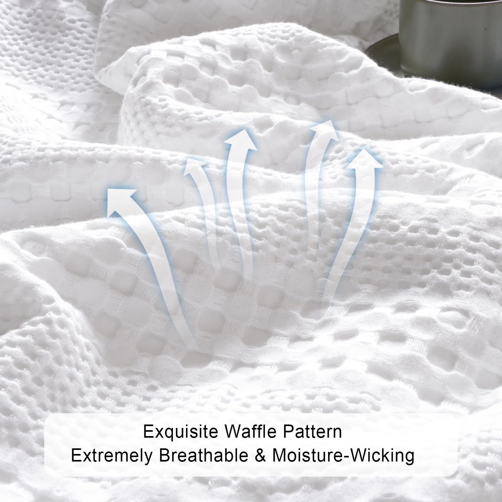 Phf Cooling Waffle Blanket Queen Size, Lightweight 60% Rayon Derived From Bamboo & 40% Cotton Breathable Blanket For Hot Sleepers, Soft And Luxury For Bed Couch And Sofa, 90'X90', White