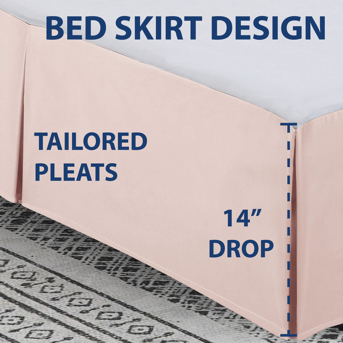 Cathay Home Double Brushed Microfiber Pleated Easy Fit Bed Skirt, Ultra Soft, Fade And Wrinkle Resistant - Blush, Twin