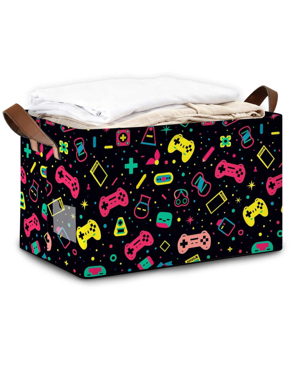 Oeaskly Colorful Game Controller Large Storage Bins with Handles, Oxford Fabric Storage Basket, Foldable Organizer for Clothes, 