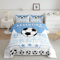 Feelyou Football Sport Bedding Set Twin Size Soccer Theme for Kids Boys Comforter Set Argentina Football Teens Duvet Set Blue Wh